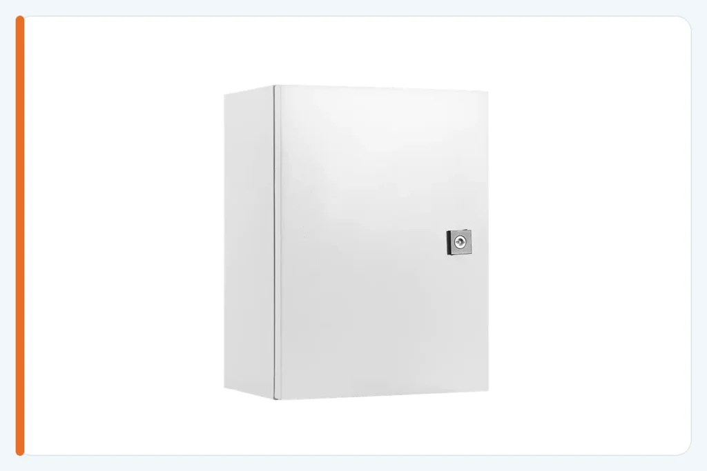 FN powder-coated steel enclosure with an A-type quarter-turn latch and concealed hinges