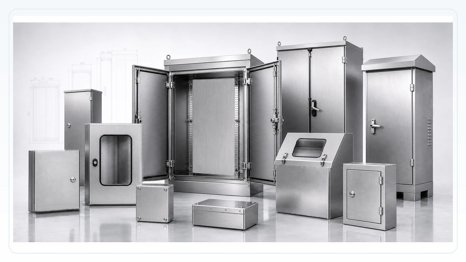 Wall-mounted, floor-standing, junction box, outdoor, and custom electrical enclosure examples