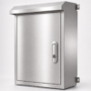 01-hero-wall-mounted-stainless-steel-enclosure Wall-mounted stainless steel electrical enclosure with rain hood, concealed hinges and flush lock