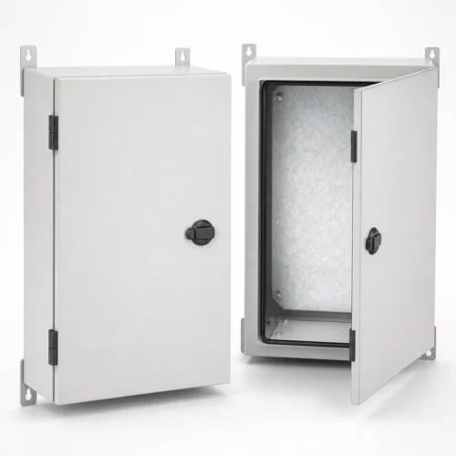 Wall-mounted electrical enclosures showing door gasket and mounting plate