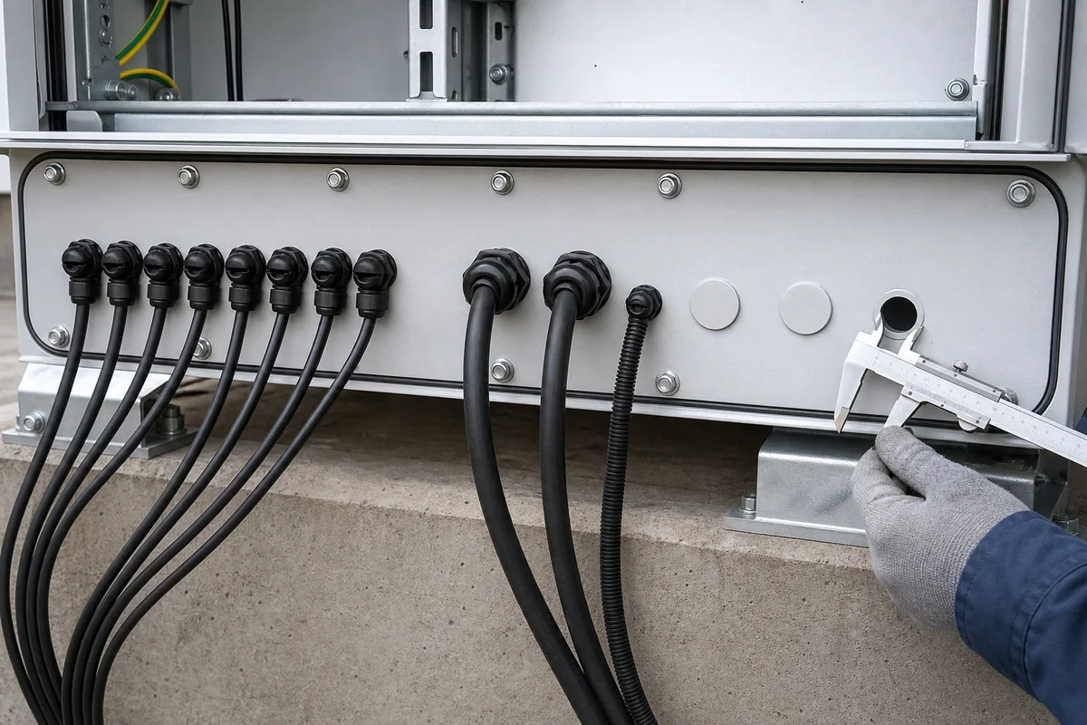 Solar enclosure gland plate and cable entry inspection