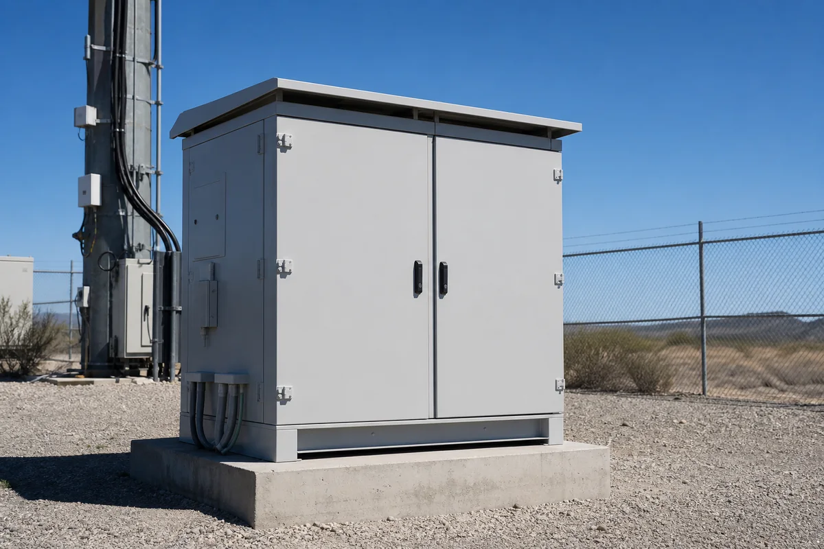 Outdoor telecom cabinet exposed to strong solar and site conditions