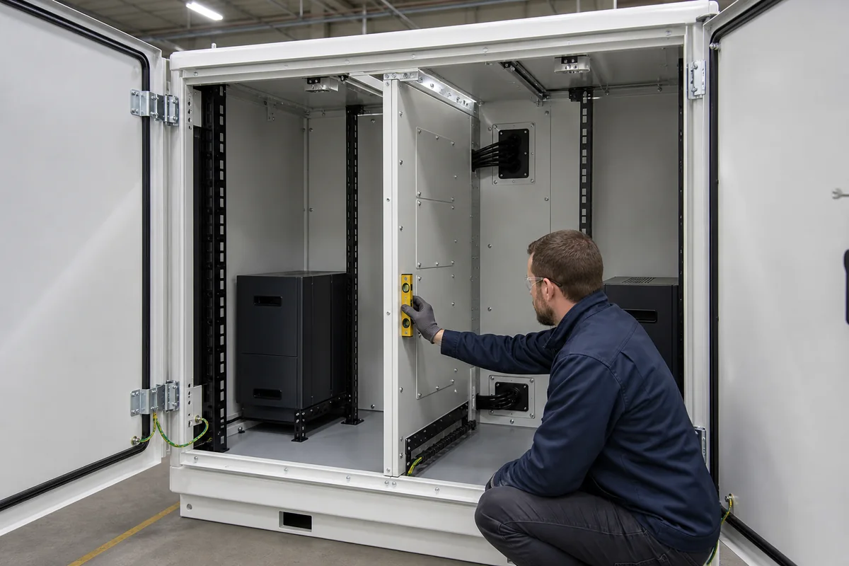 BESS enclosure compartment partition and service-access inspection