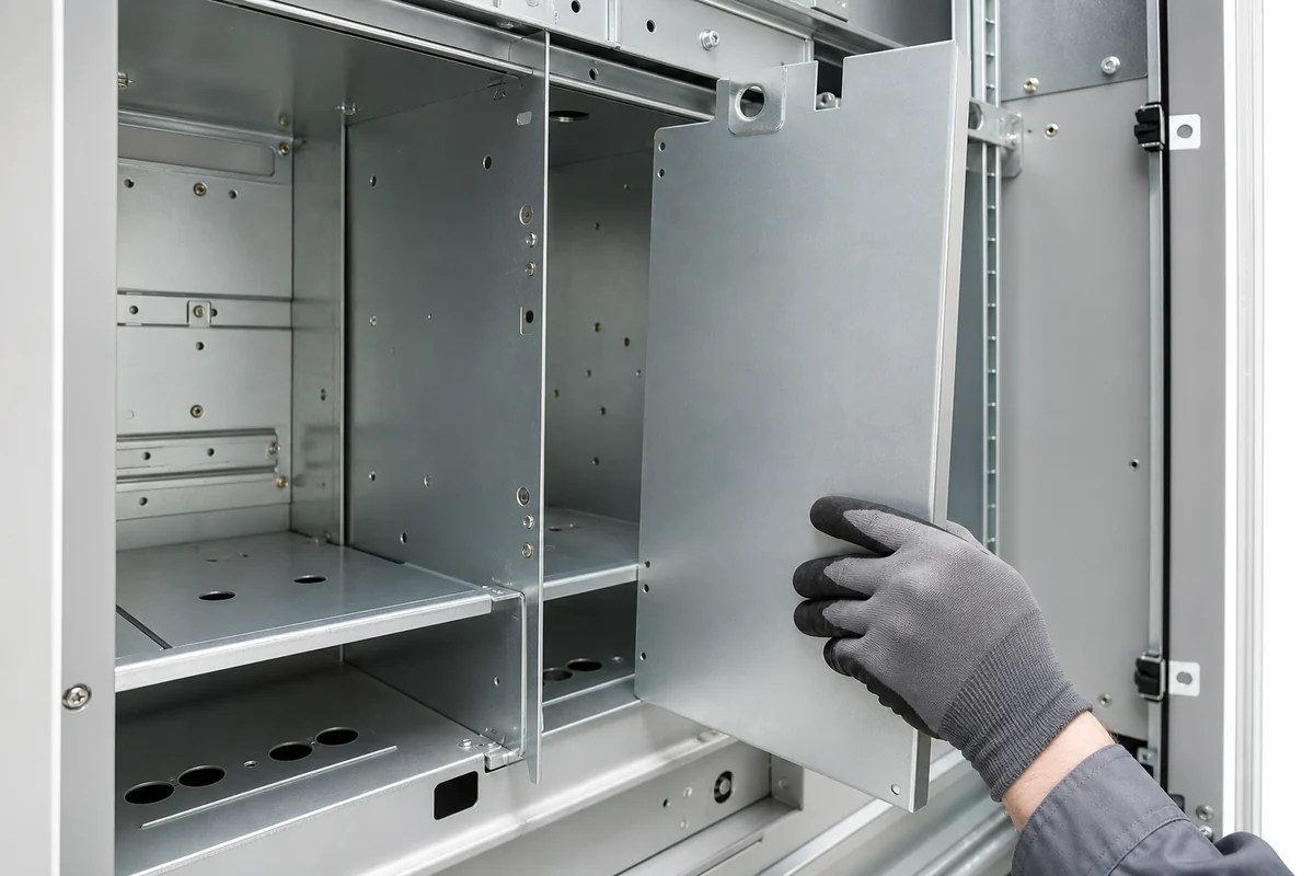 Removable sheet-metal partition and compartment detail