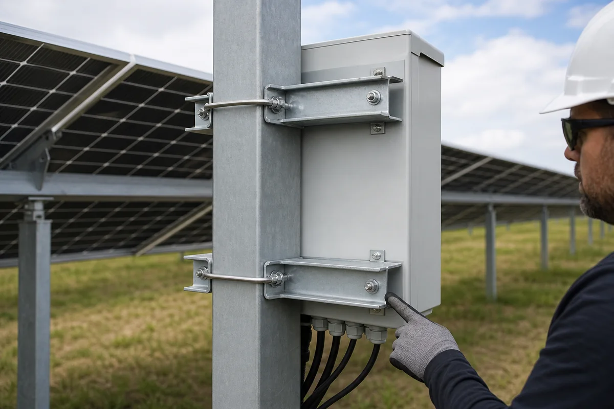 Solar combiner enclosure post-mount bracket inspection