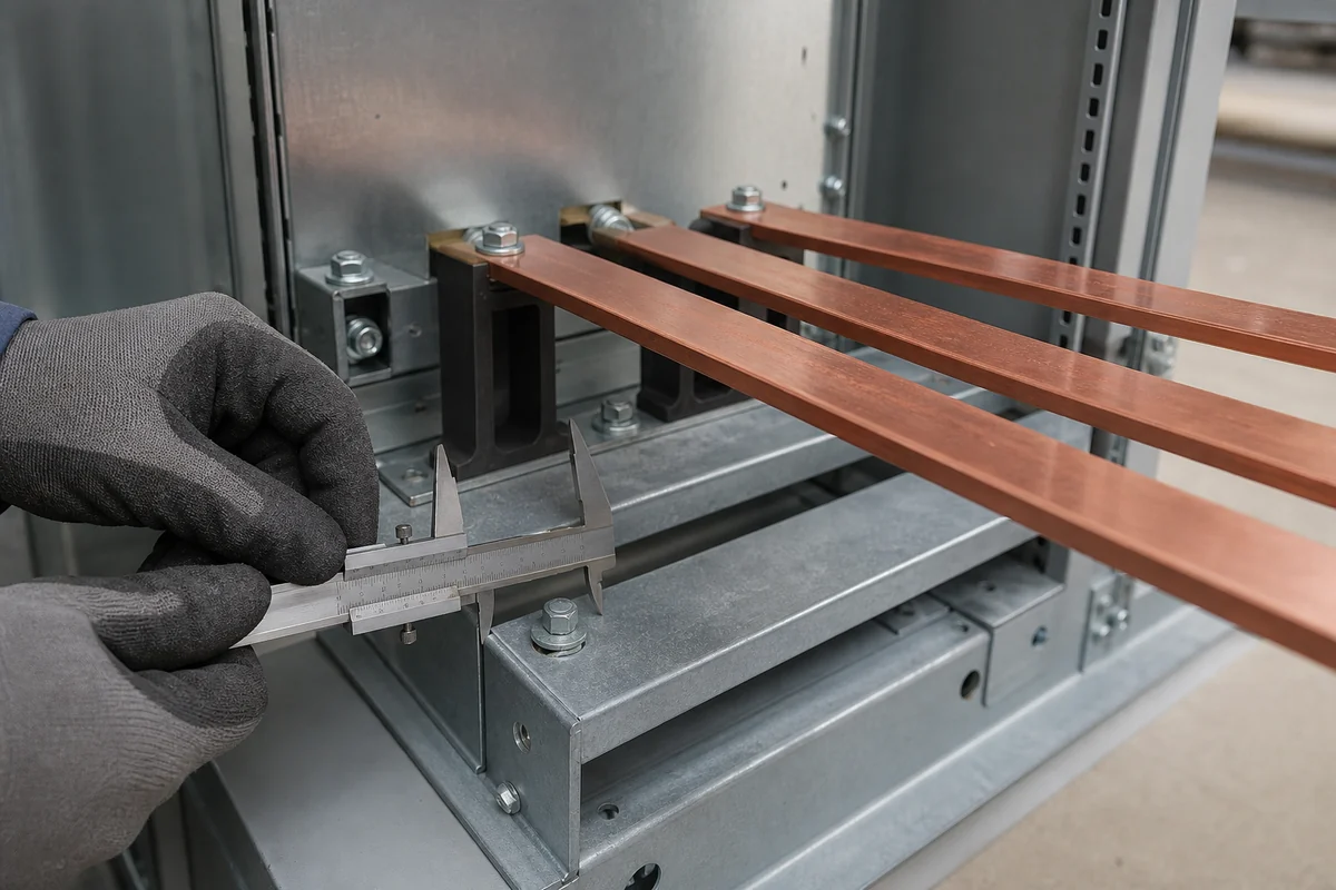 Busbar support and mounting-hole inspection