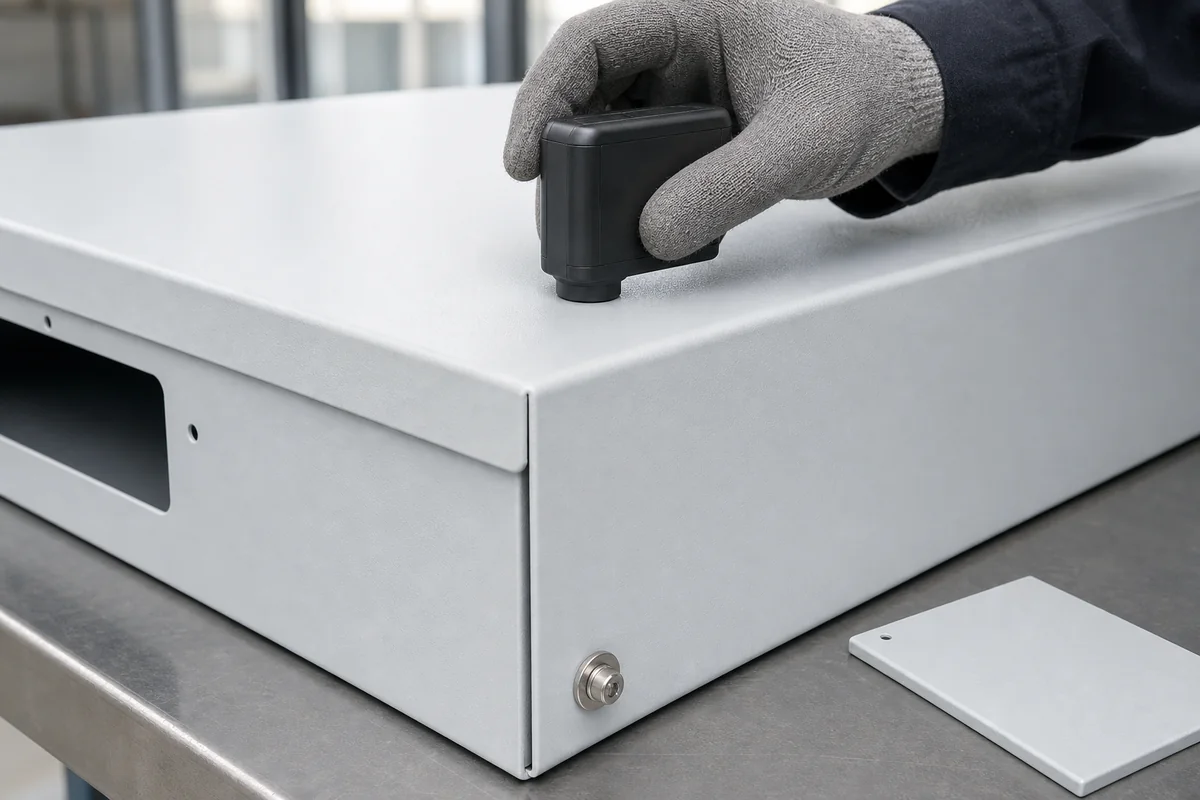 Outdoor enclosure powder-coat finish inspection