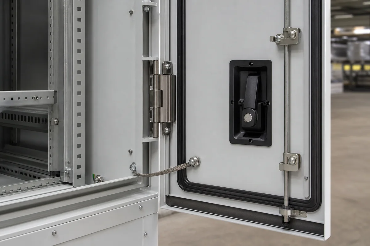 Door lock hinge gasket and bonding detail
