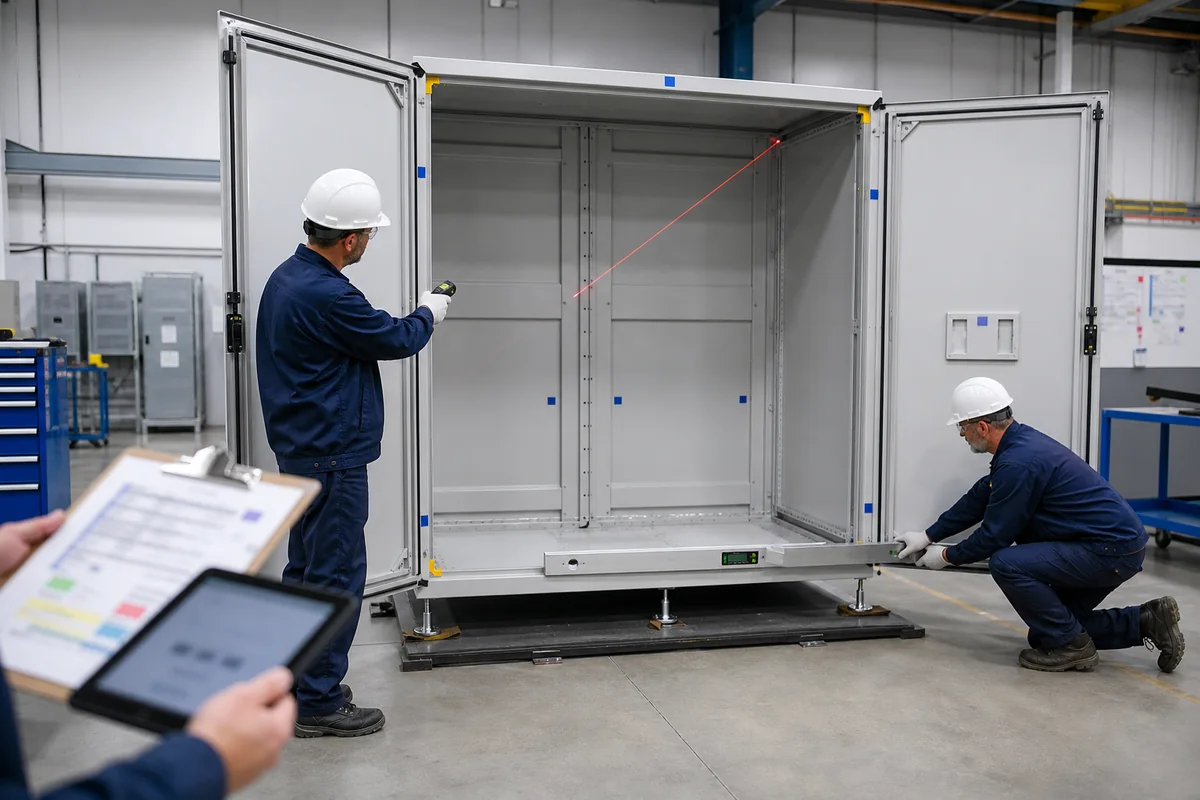 First-article dimensional inspection of a custom BESS enclosure body