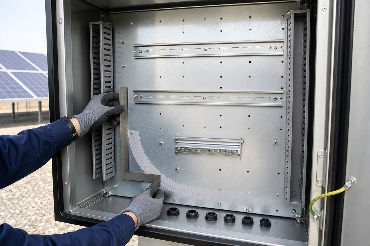 Solar enclosure backplate and terminal-space inspection