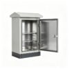 Open stainless steel electrical enclosure cabinet showing the enclosure body, internal mounting space, and front access door.