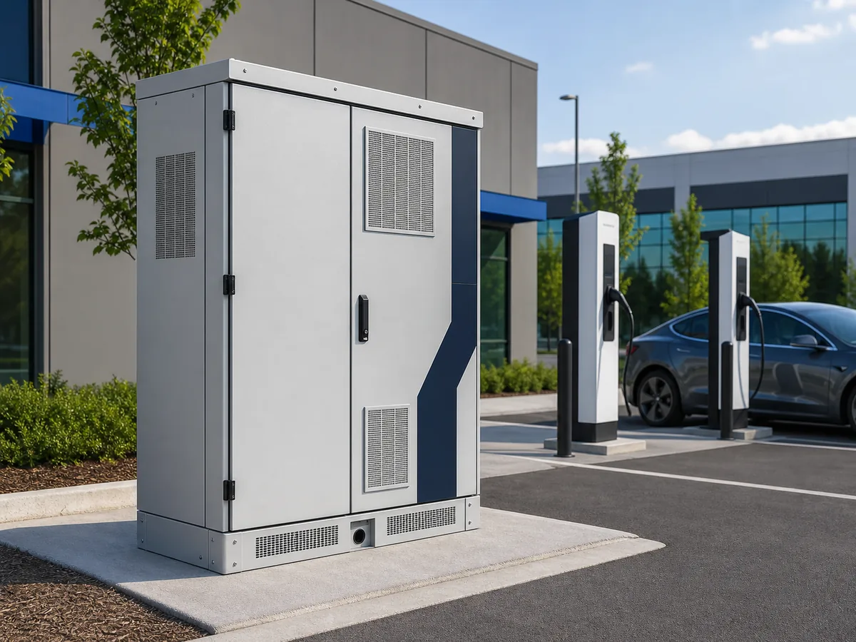 EV charging power enclosure at a commercial fast-charging station