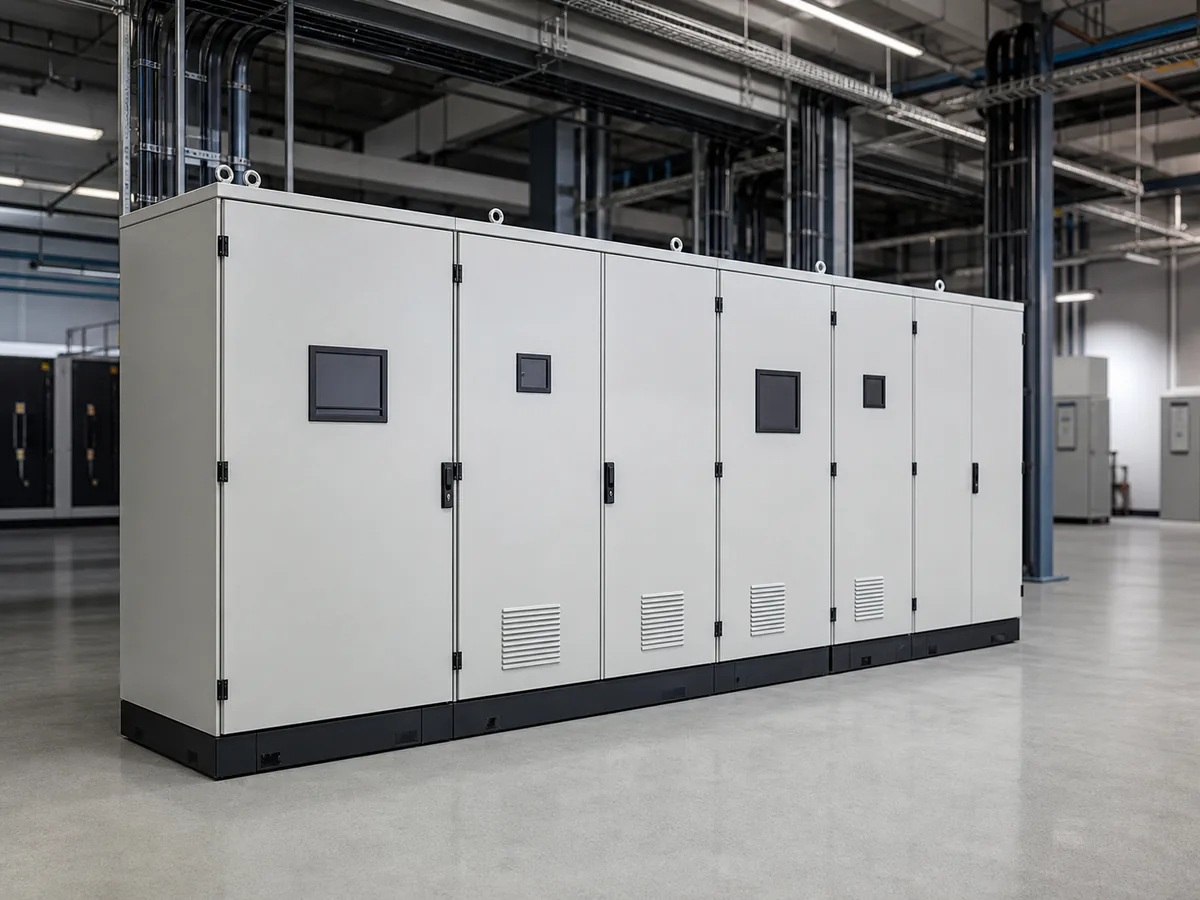 Power distribution enclosure lineup in an industrial electrical room
