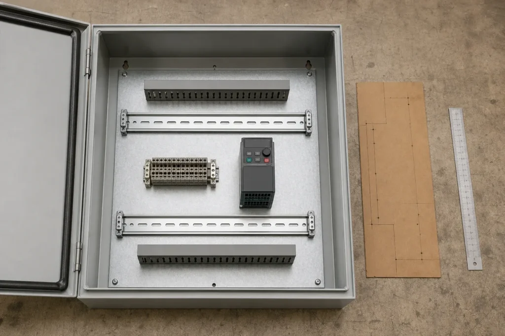 Component layout fit check inside an open standard electrical enclosure