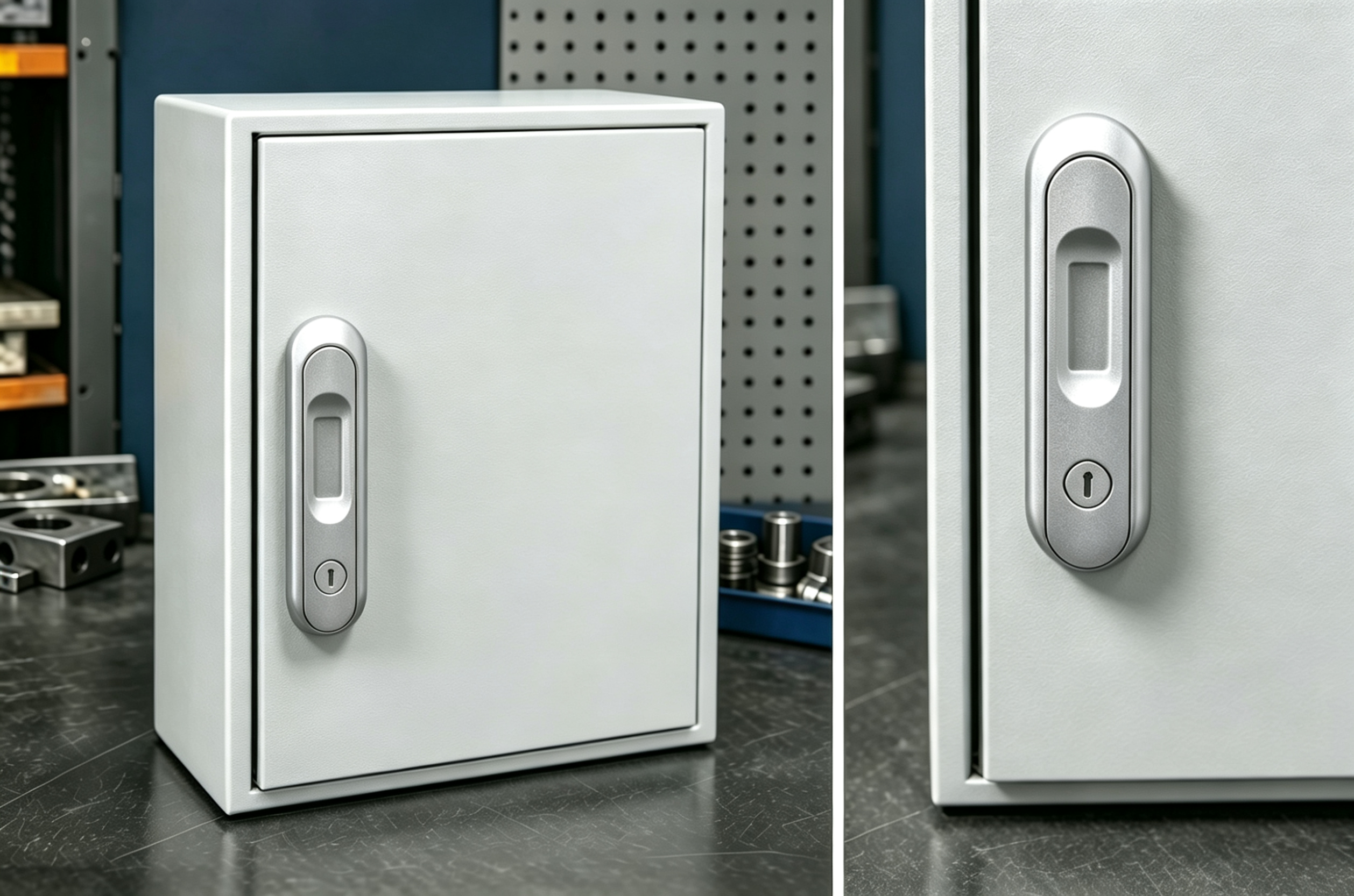 Electrical enclosure with a flush latch and continuous door gap