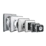 Electrical enclosure filter fan modules in multiple frame sizes with matching louvered covers