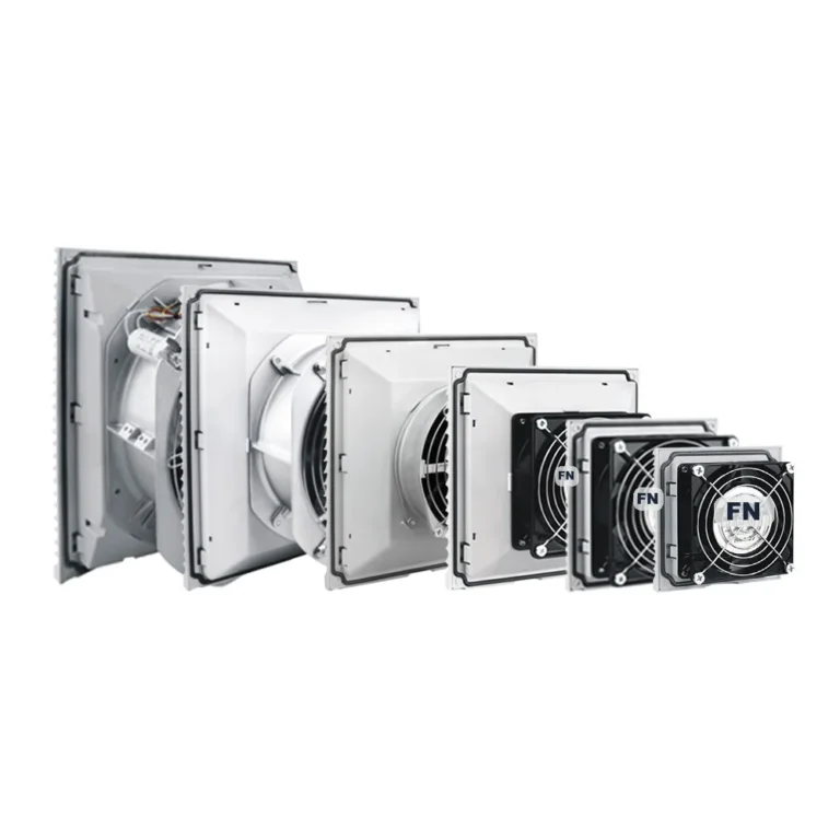Electrical enclosure filter fan modules in multiple frame sizes with matching louvered covers