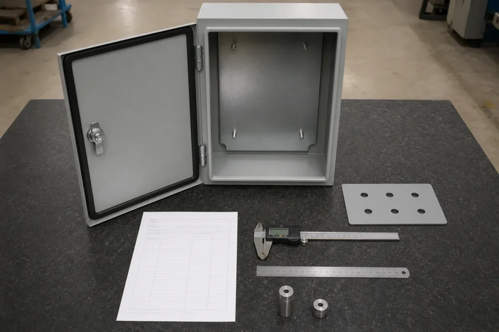 First custom enclosure set up for dimensional and removable-part inspection
