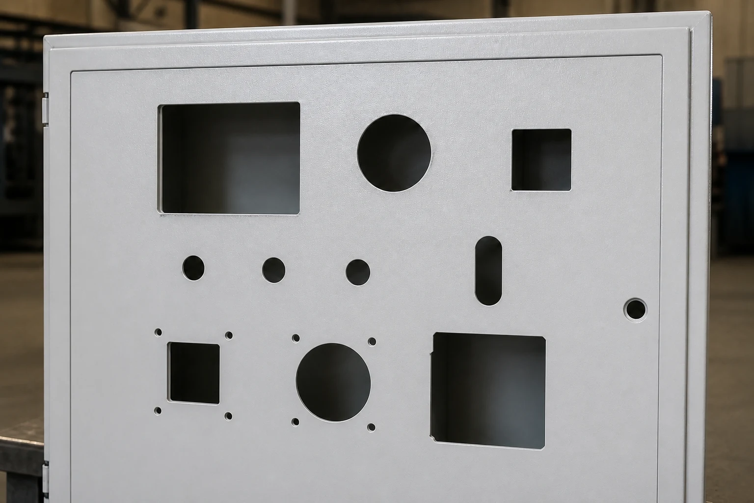 Electrical enclosure door with rectangular and round control cutouts