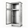 8793f10236605daf691572e3a6f4c17d Open stainless steel two-compartment electrical cabinet with side ventilation louvers and mounting rails