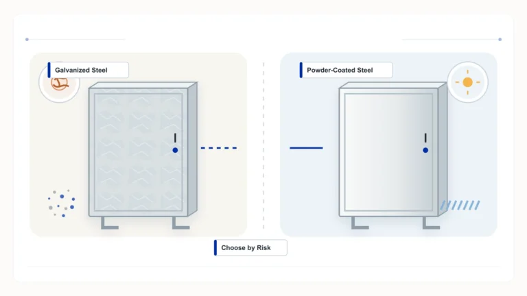 Generic galvanized steel and powder-coated steel electrical enclosures compared as two material systems