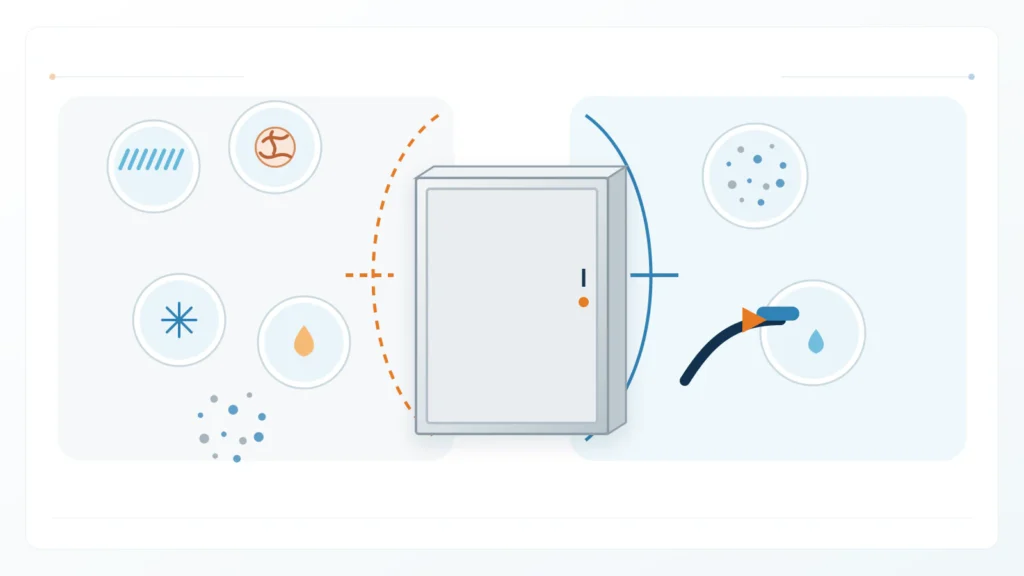 NEMA and IP enclosure protection frameworks shown as overlapping but not interchangeable