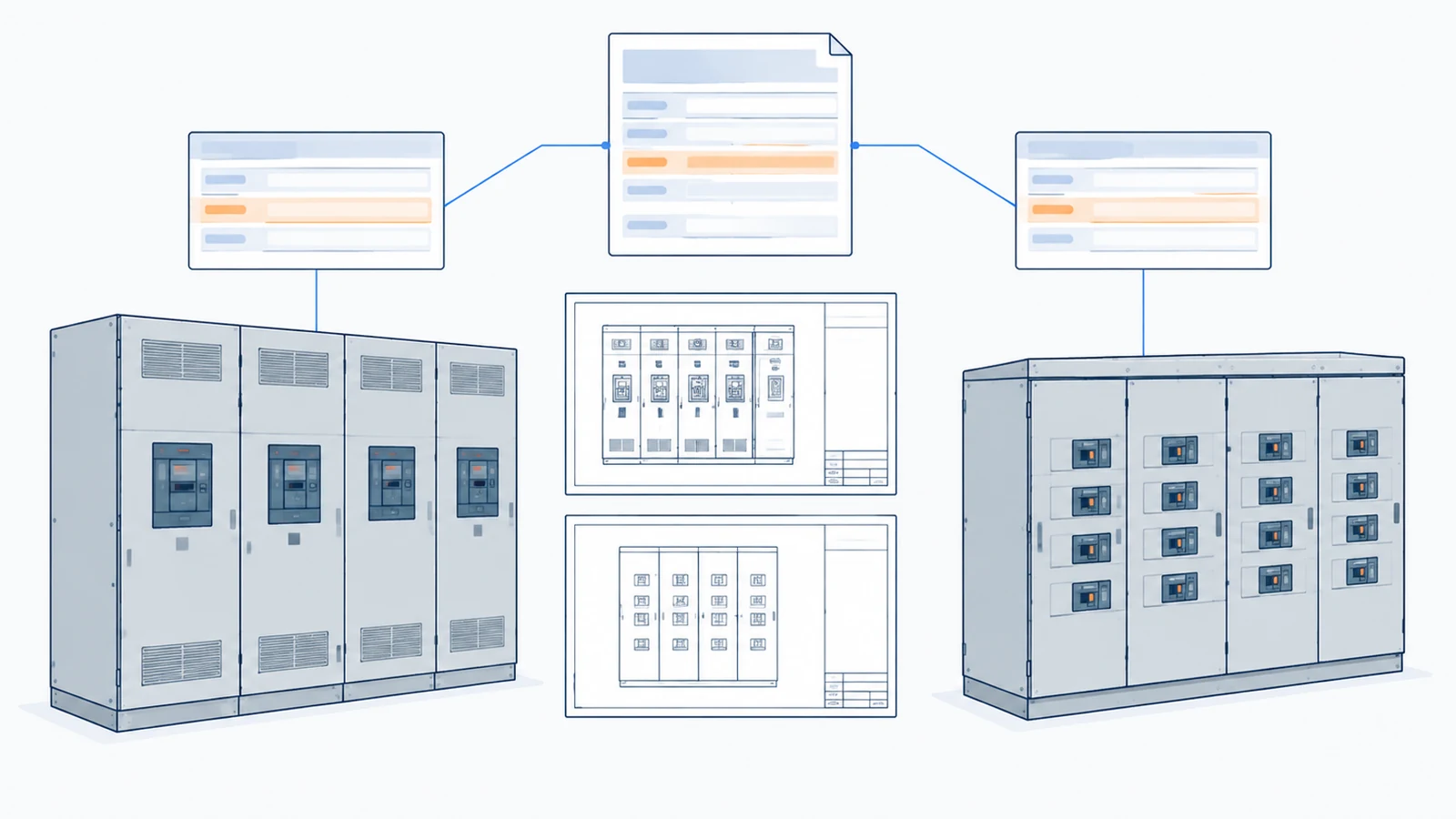 A project specification linked to a switchgear proposal and a switchboard proposal for comparison.
