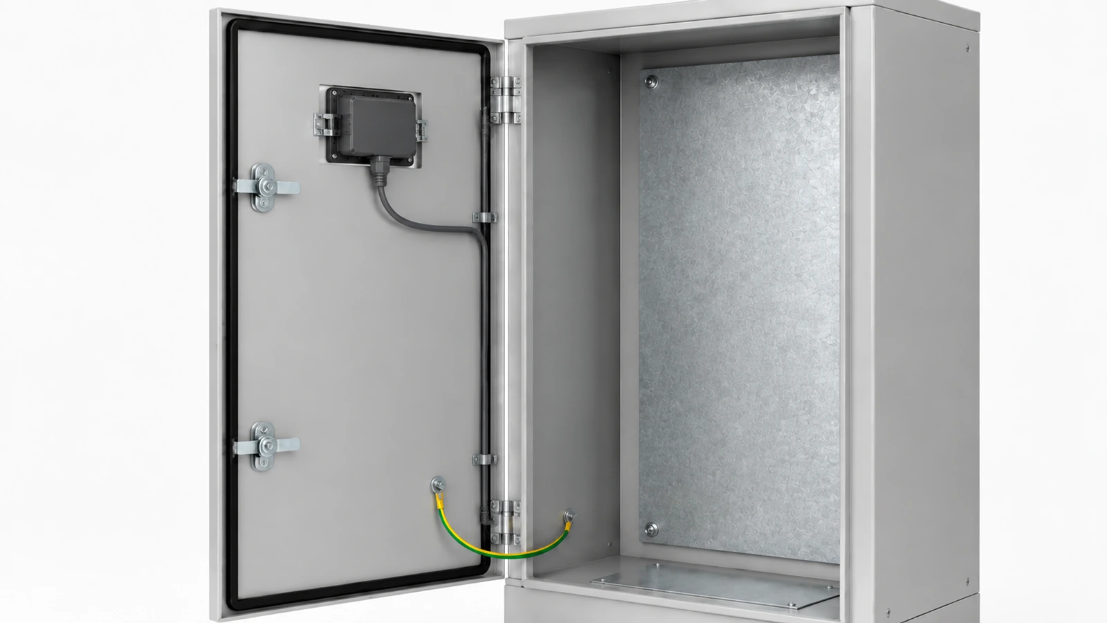 Rear of a door-mounted operator display with a separate illustrative door bonding connection.