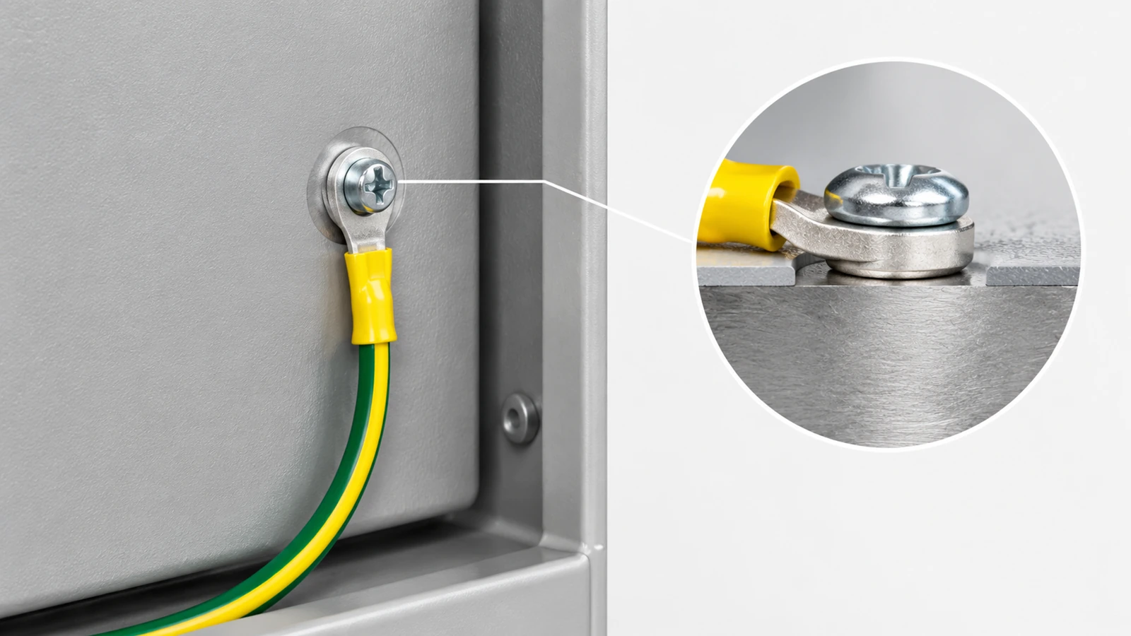 Illustrative masked contact area and simplified coating cross-section at an enclosure bonding interface.