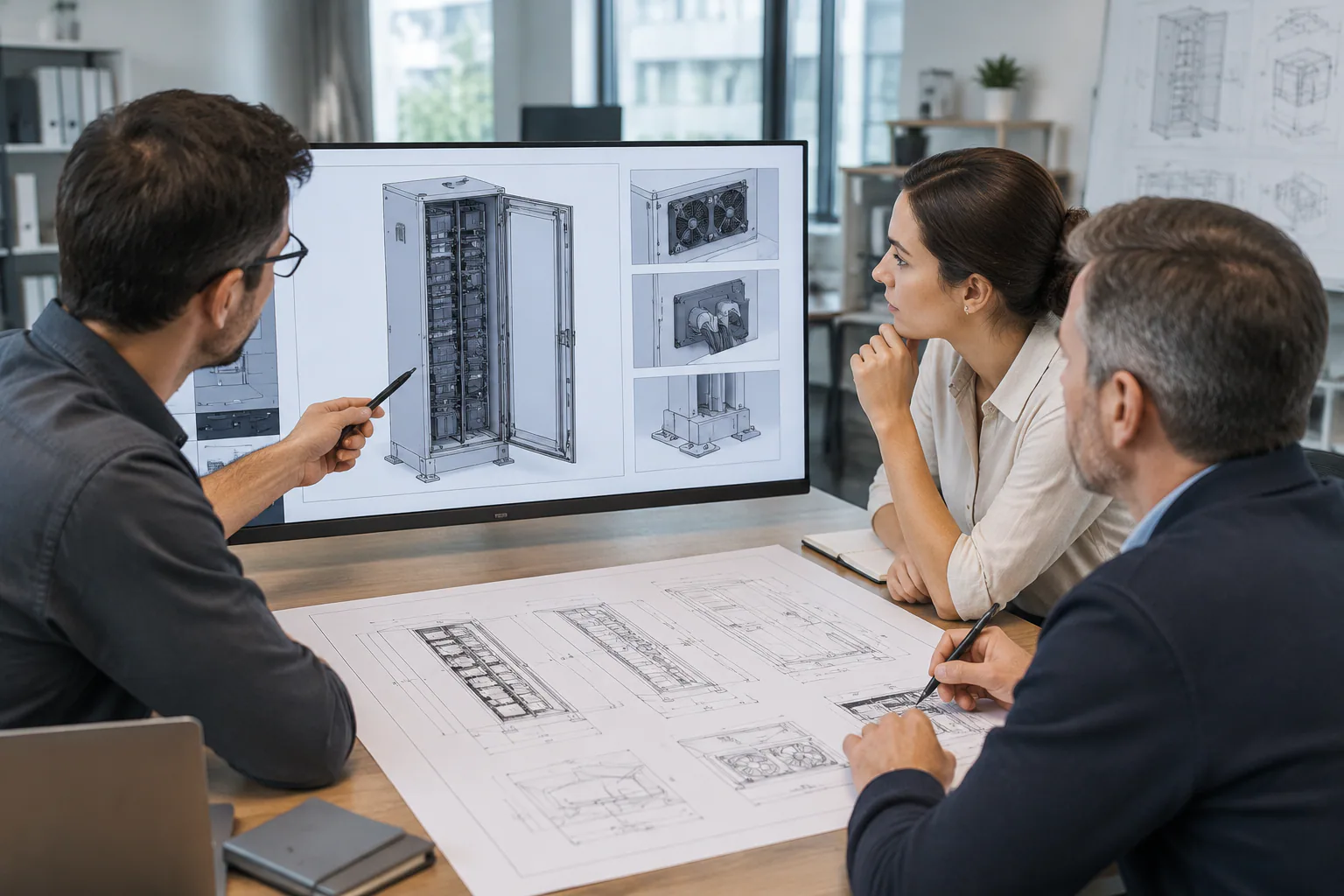 Engineering review of a battery cabinet drawing covering supports, cutouts and cooling interfaces