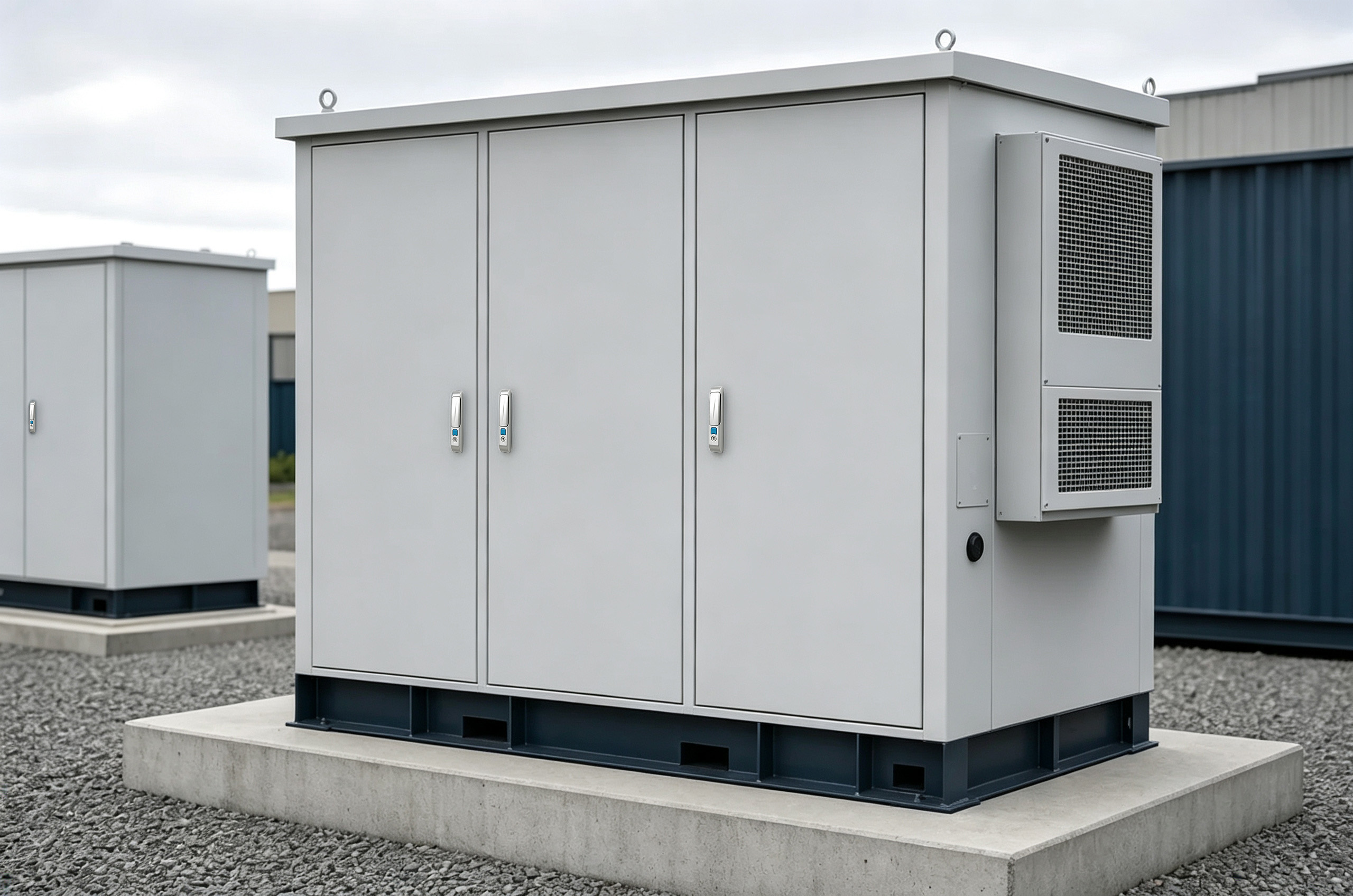 Outdoor BESS equipment cabinet with side cooling module