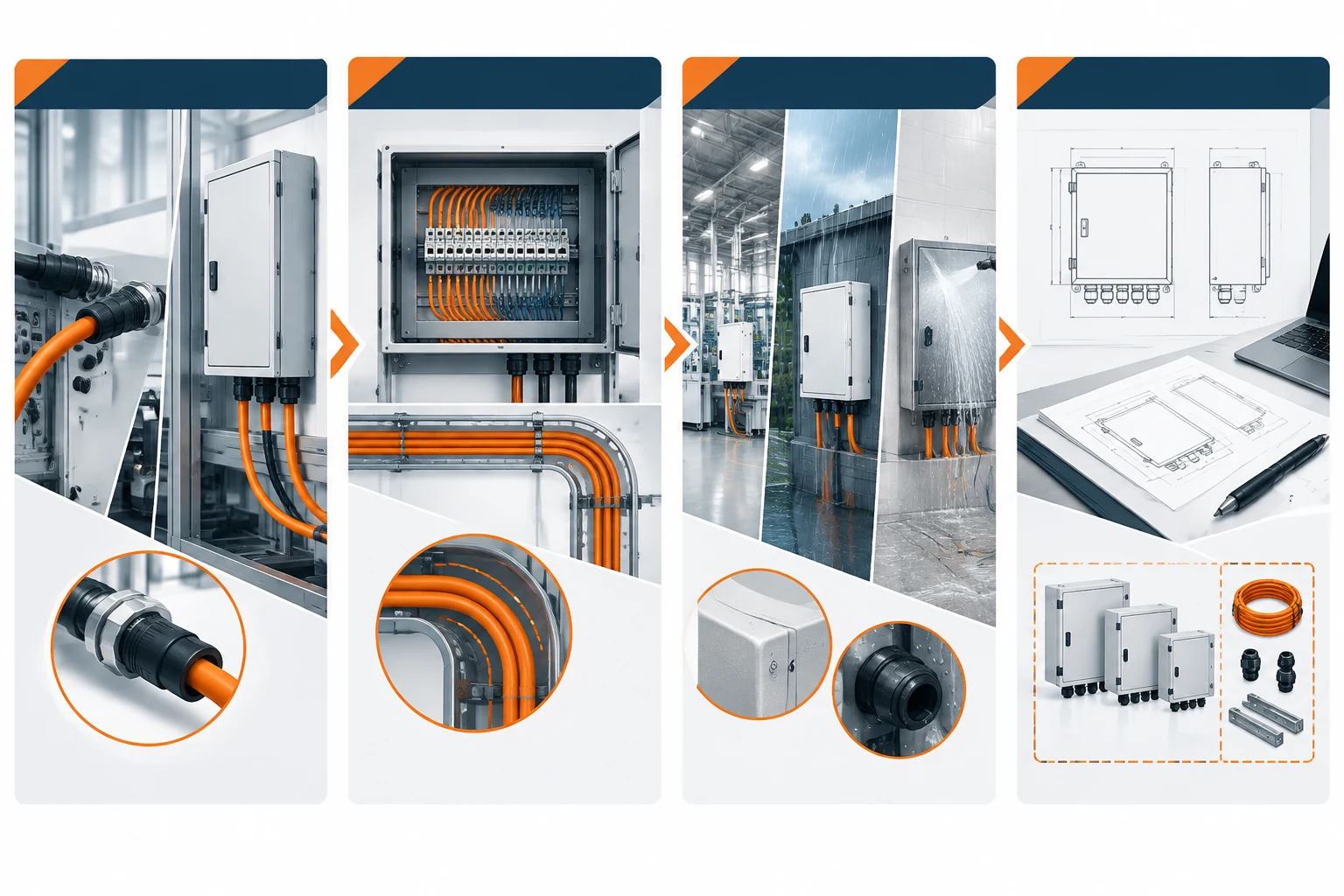 Visual sequence for selecting a junction box or electrical enclosure from function to RFQ