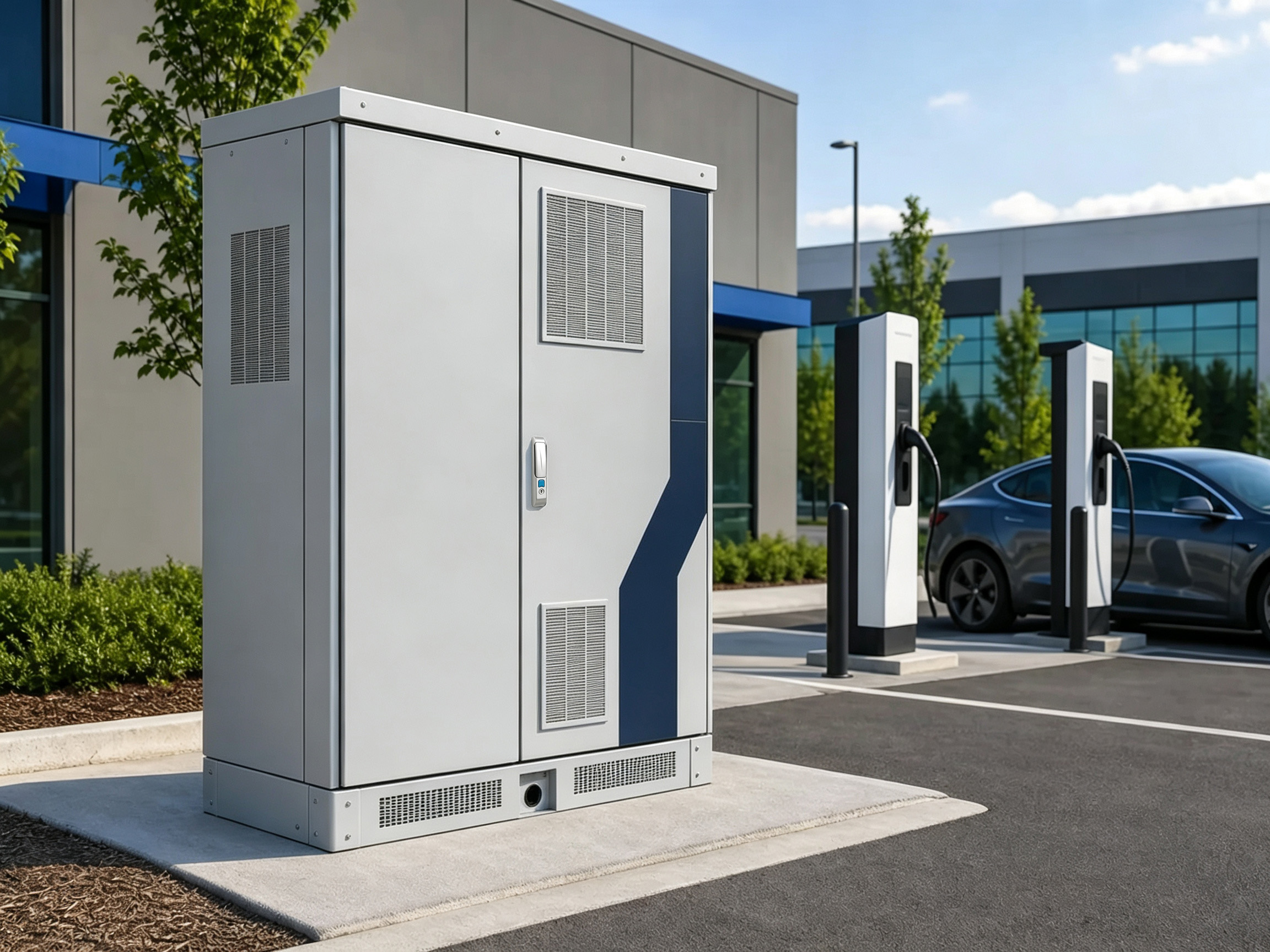 EV charging power enclosure at a commercial fast-charging station