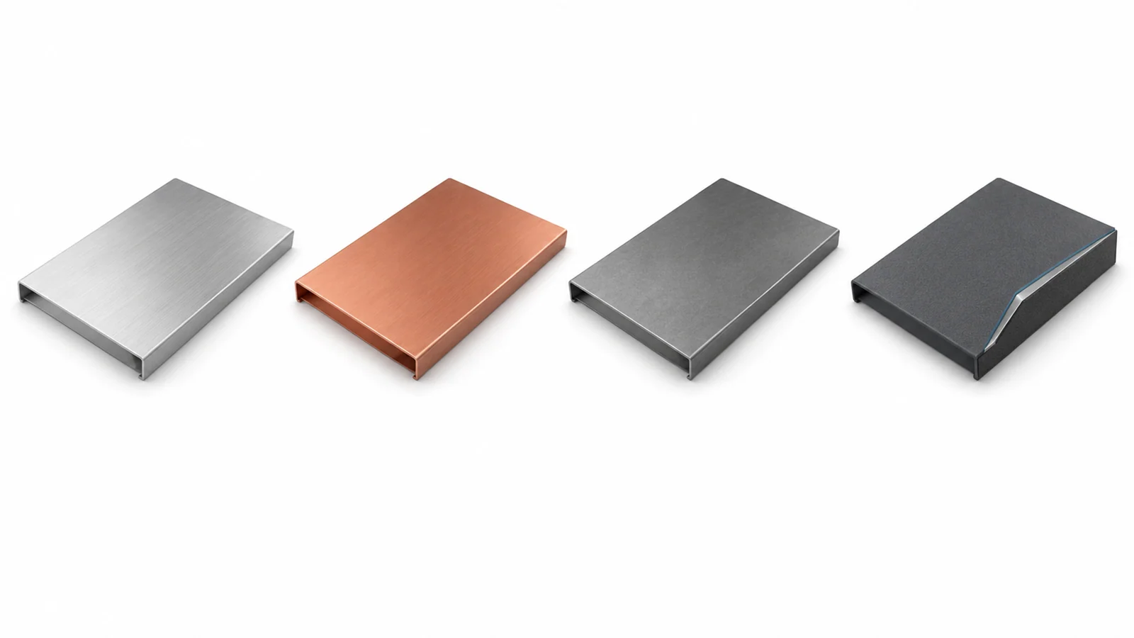 Aluminum, copper, steel and coated polymer samples for evaluating enclosure shielding materials.