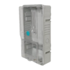 Front-right view of an electrical enclosure with a clear cover and a single lower access door
