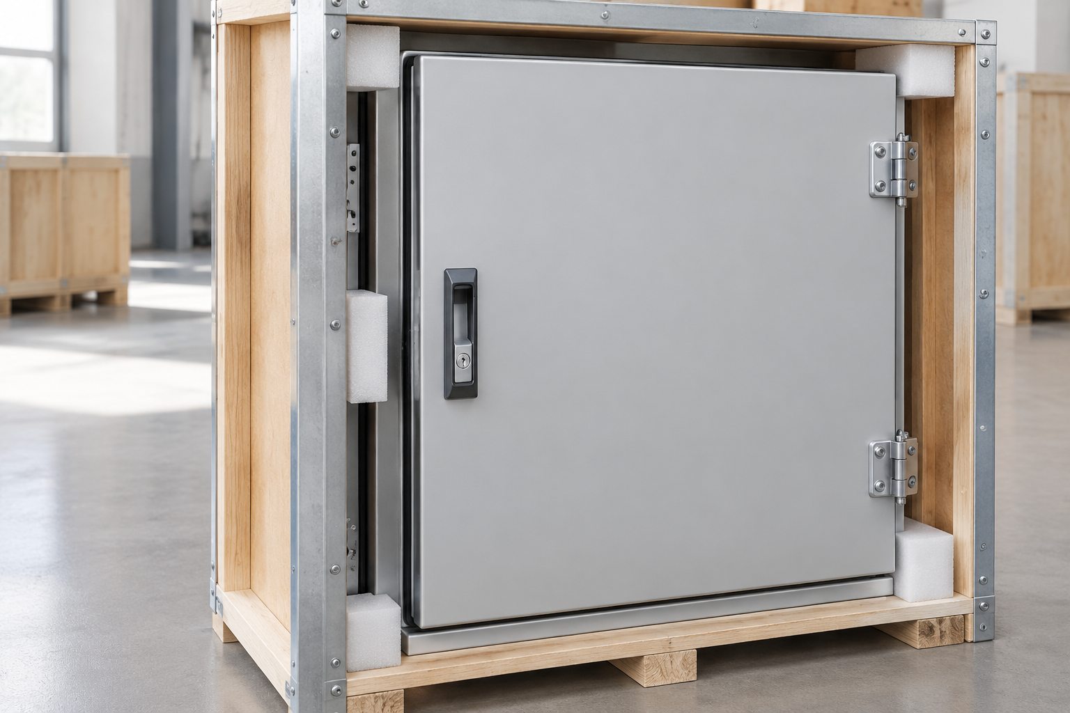 Illustration of latched cabinet door and uncompressed gasket