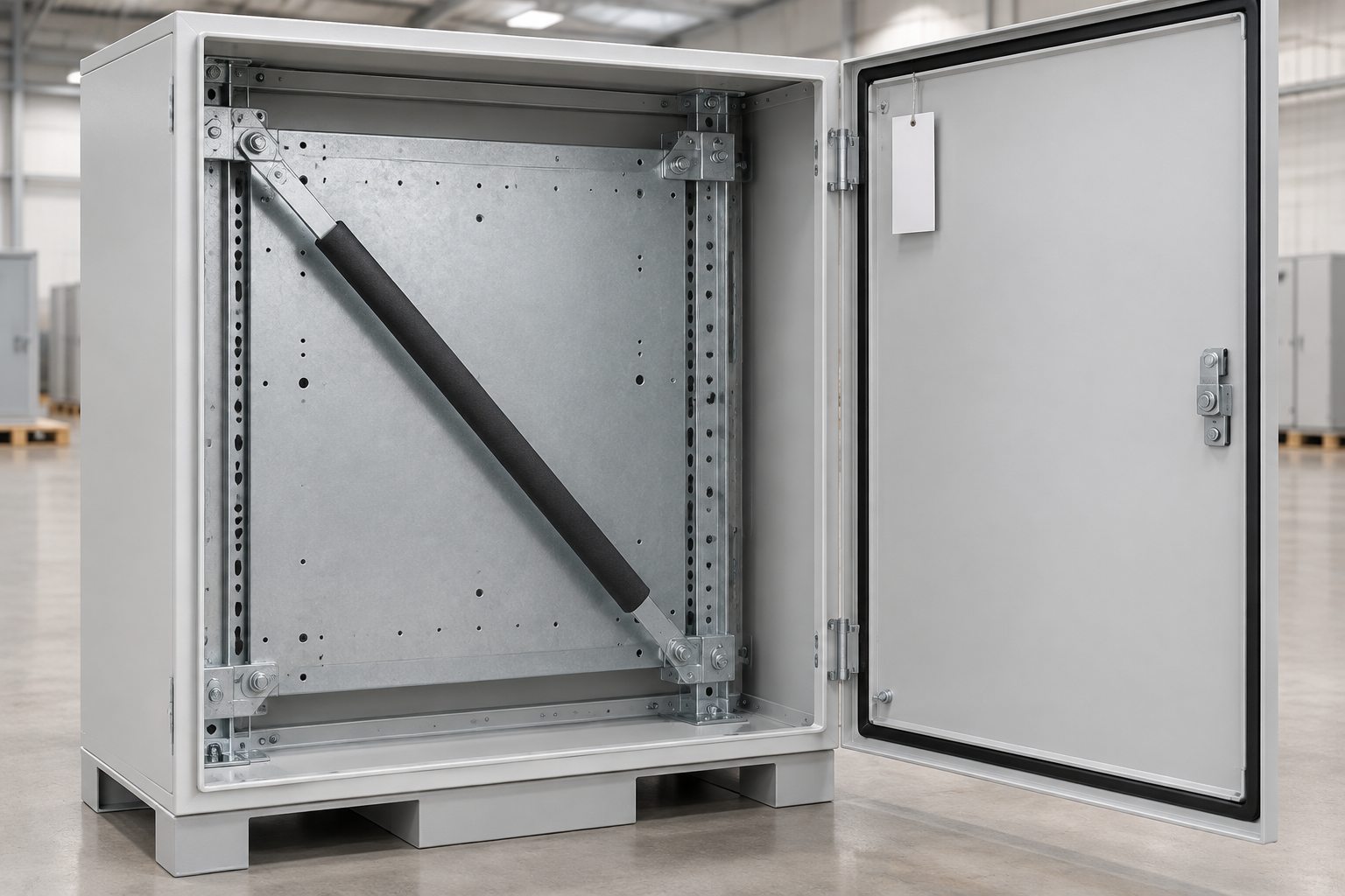 Illustrated support at cabinet frame and mounting plate