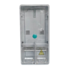 Front view of a clear-cover electrical enclosure with two lower access doors and an electrical hazard symbol